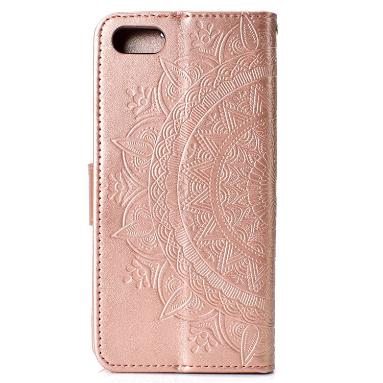 Imprinted Mandala Pattern Wallet Leather Mobile Shell for Huawei Y5 (2018) / Y5 Prime (2018) / Honor Play 7 / Honor 7s - Rose Gold