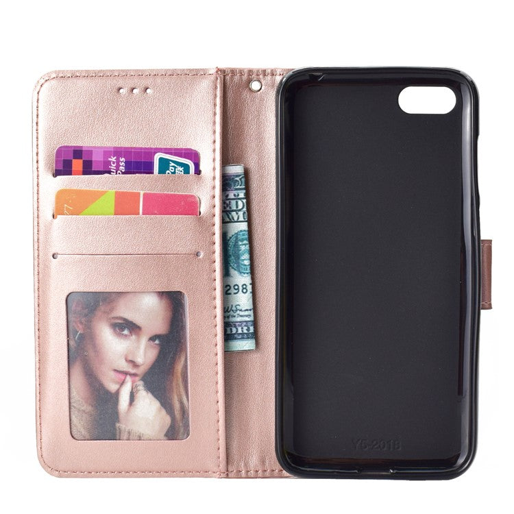 Imprinted Mandala Pattern Wallet Leather Mobile Shell for Huawei Y5 (2018) / Y5 Prime (2018) / Honor Play 7 / Honor 7s - Rose Gold