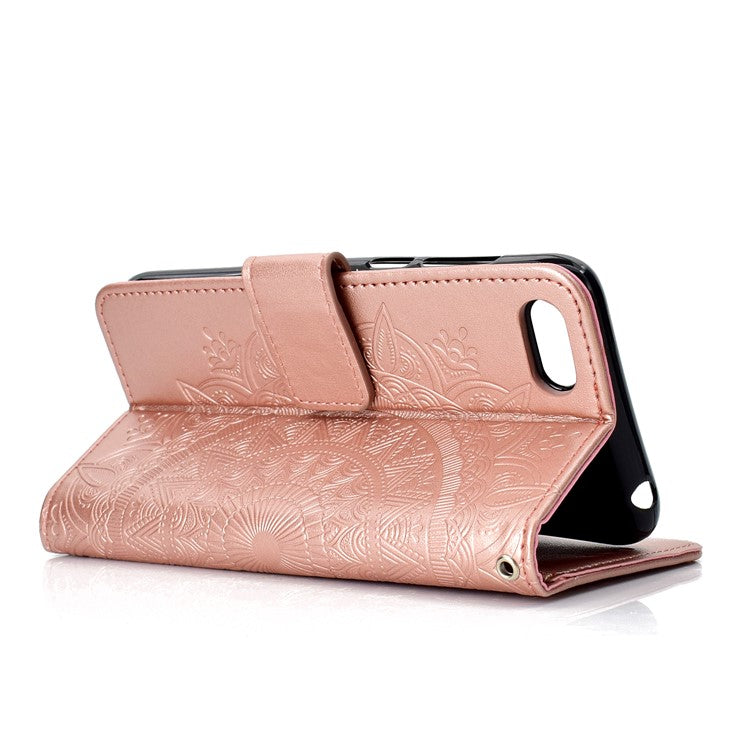 Imprinted Mandala Pattern Wallet Leather Mobile Shell for Huawei Y5 (2018) / Y5 Prime (2018) / Honor Play 7 / Honor 7s - Rose Gold