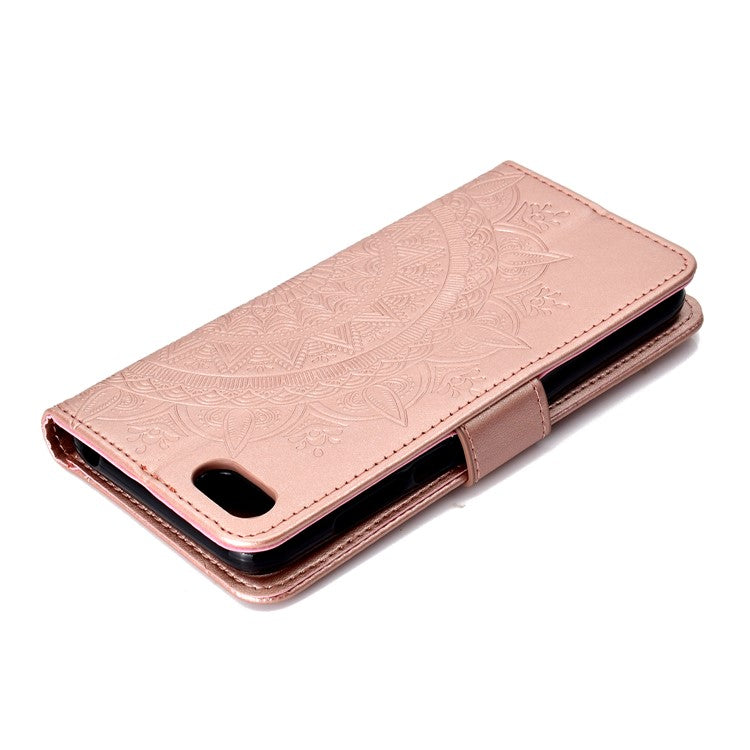 Imprinted Mandala Pattern Wallet Leather Mobile Shell for Huawei Y5 (2018) / Y5 Prime (2018) / Honor Play 7 / Honor 7s - Rose Gold