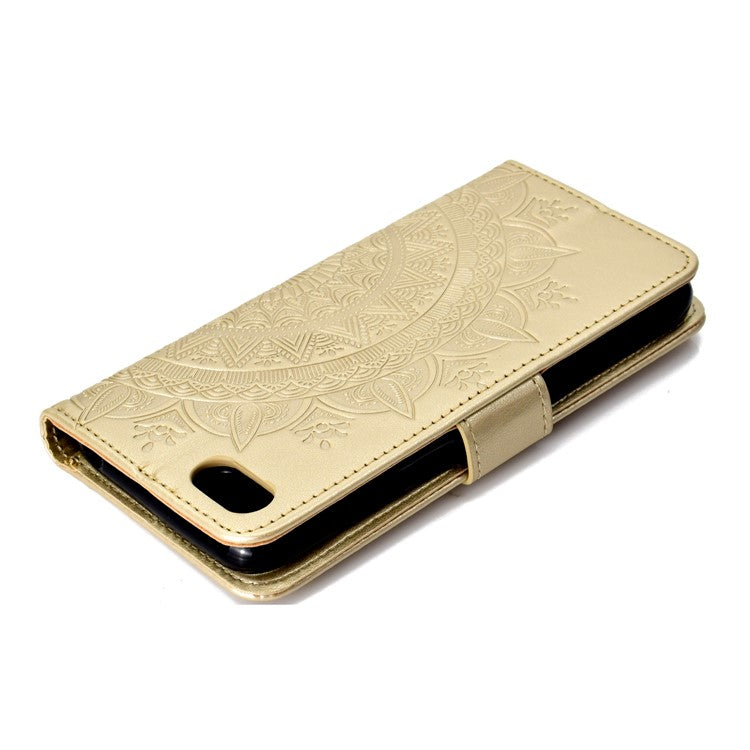 Imprinted Mandala Pattern Wallet Leather Mobile Casing for Huawei Y5 (2018) / Y5 Prime (2018) / Honor Play 7 / Honor 7s - Gold