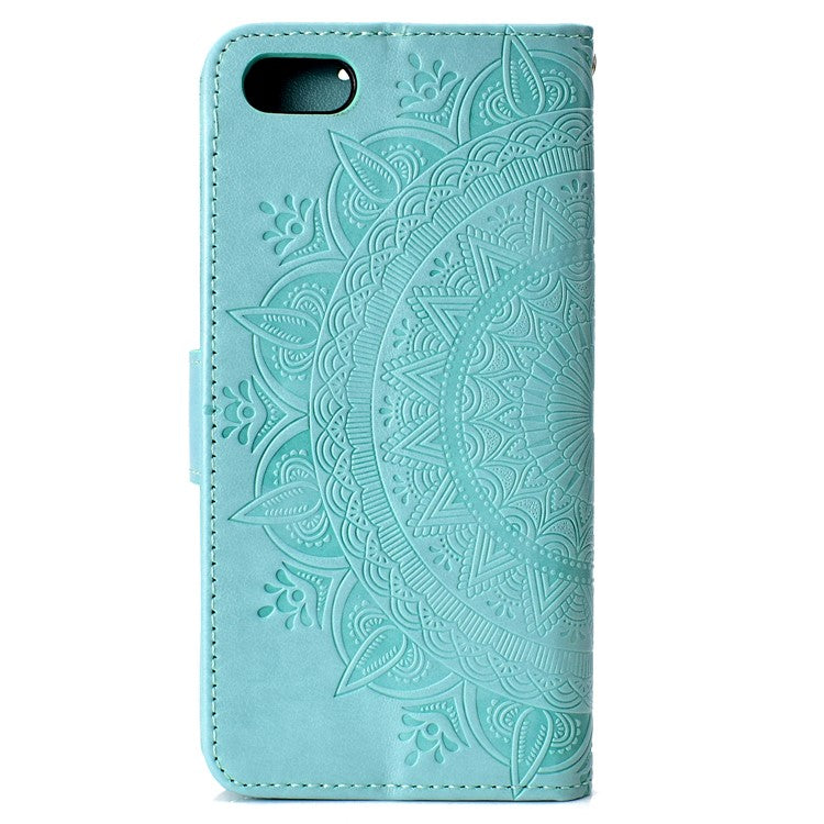 Imprinted Mandala Pattern Wallet Leather Mobile Phone Case for Huawei Y5 (2018) / Y5 Prime (2018) / Honor Play 7 / Honor 7s - Cyan