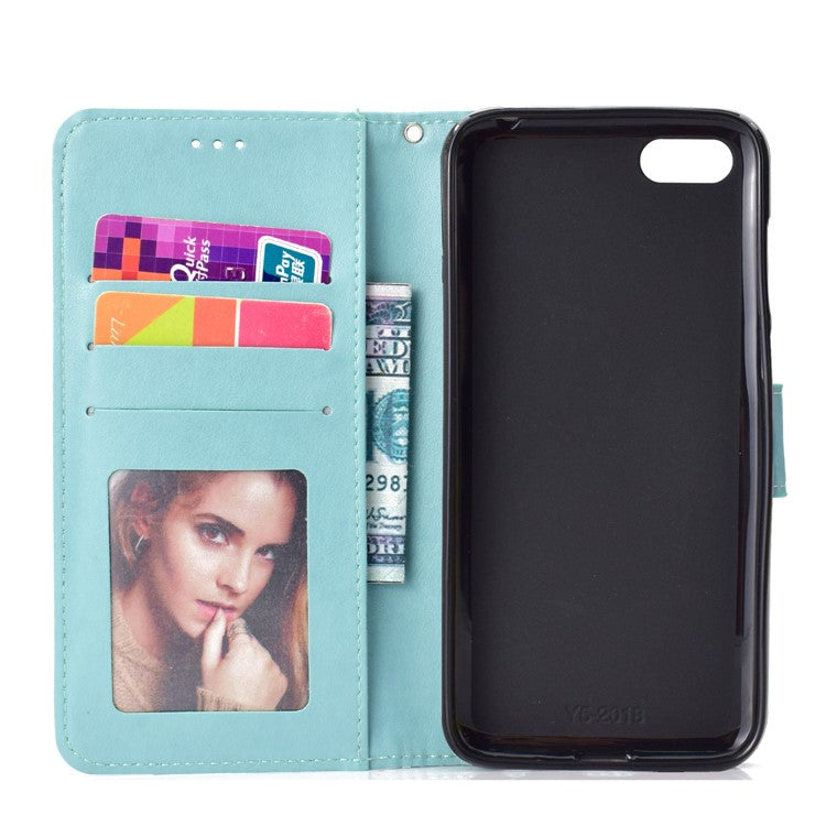 Imprinted Mandala Pattern Wallet Leather Mobile Phone Case for Huawei Y5 (2018) / Y5 Prime (2018) / Honor Play 7 / Honor 7s - Cyan