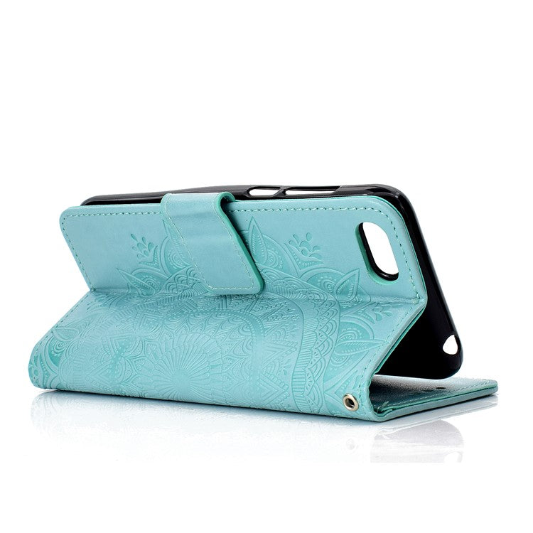 Imprinted Mandala Pattern Wallet Leather Mobile Phone Case for Huawei Y5 (2018) / Y5 Prime (2018) / Honor Play 7 / Honor 7s - Cyan