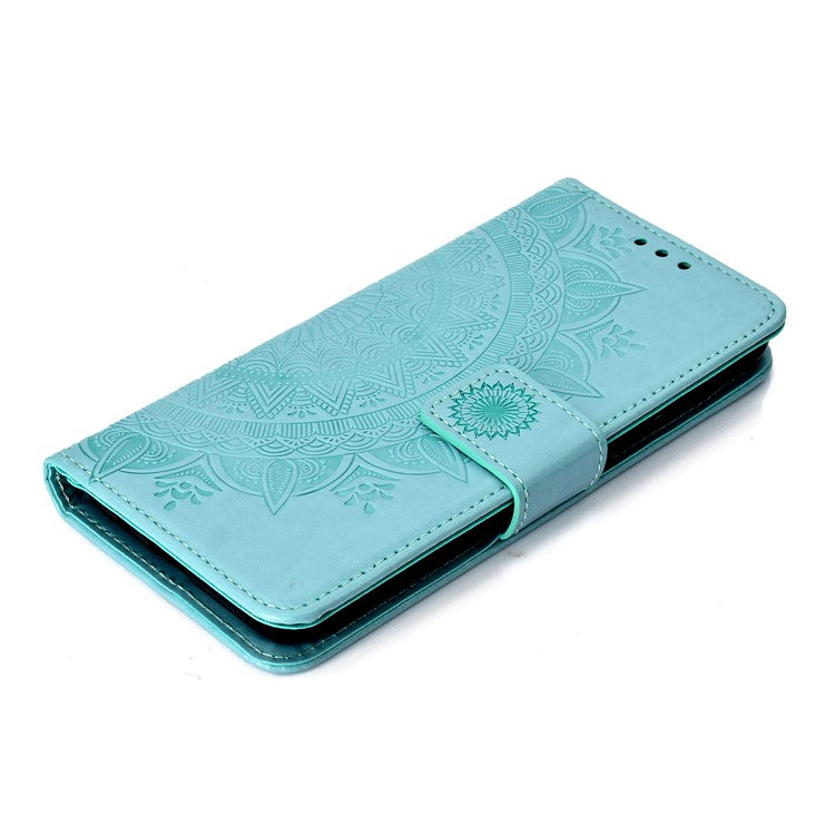 Imprinted Mandala Pattern Wallet Leather Mobile Phone Case for Huawei Y5 (2018) / Y5 Prime (2018) / Honor Play 7 / Honor 7s - Cyan