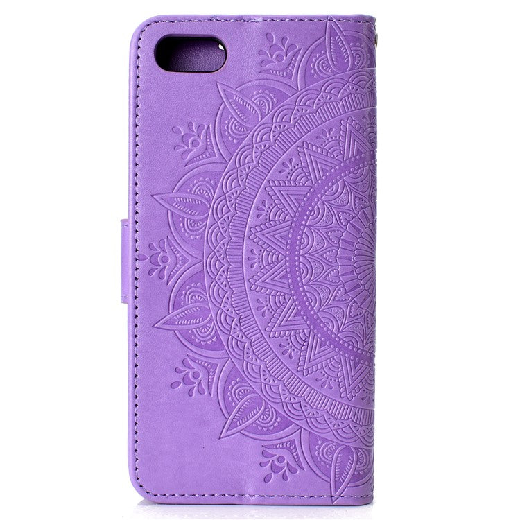 Imprinted Mandala Pattern Wallet Leather Protective Case for Huawei Y5 (2018) / Y5 Prime (2018) / Honor Play 7 / Honor 7s - Purple