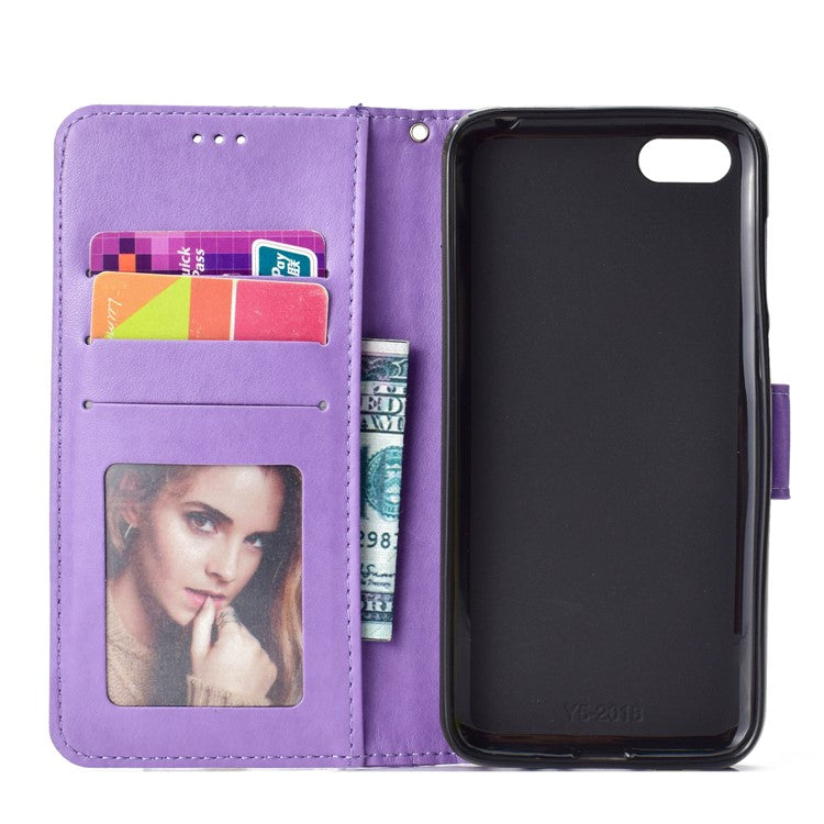 Imprinted Mandala Pattern Wallet Leather Protective Case for Huawei Y5 (2018) / Y5 Prime (2018) / Honor Play 7 / Honor 7s - Purple
