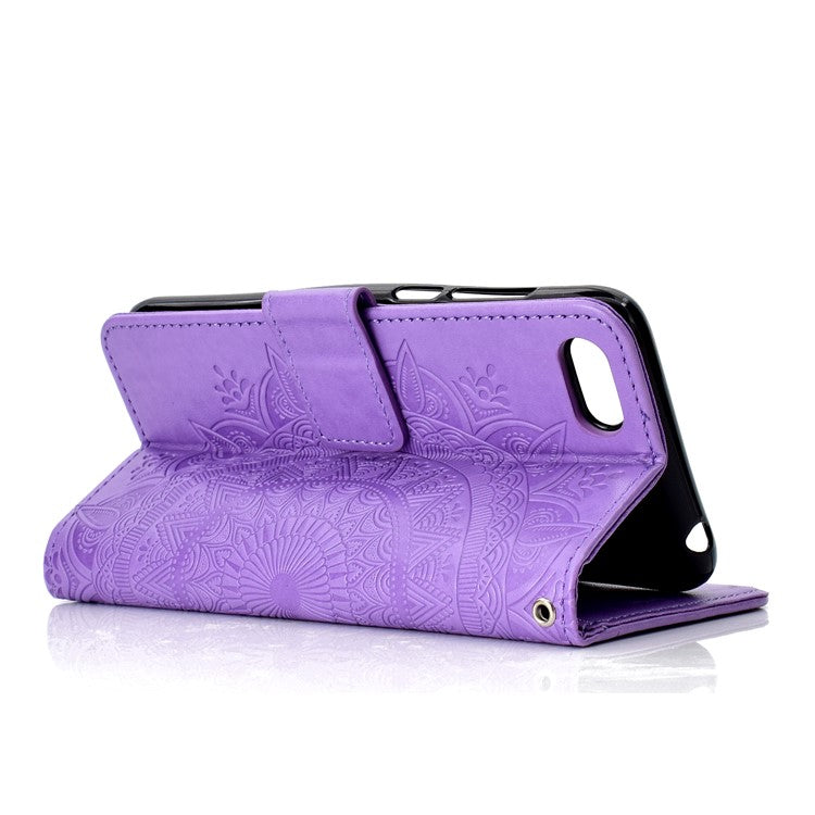 Imprinted Mandala Pattern Wallet Leather Protective Case for Huawei Y5 (2018) / Y5 Prime (2018) / Honor Play 7 / Honor 7s - Purple