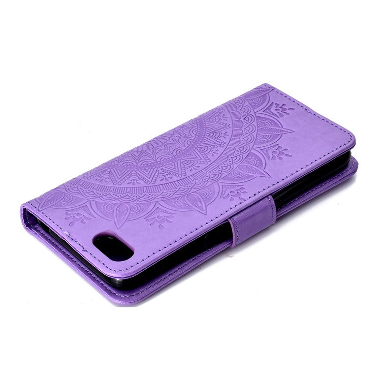 Imprinted Mandala Pattern Wallet Leather Protective Case for Huawei Y5 (2018) / Y5 Prime (2018) / Honor Play 7 / Honor 7s - Purple