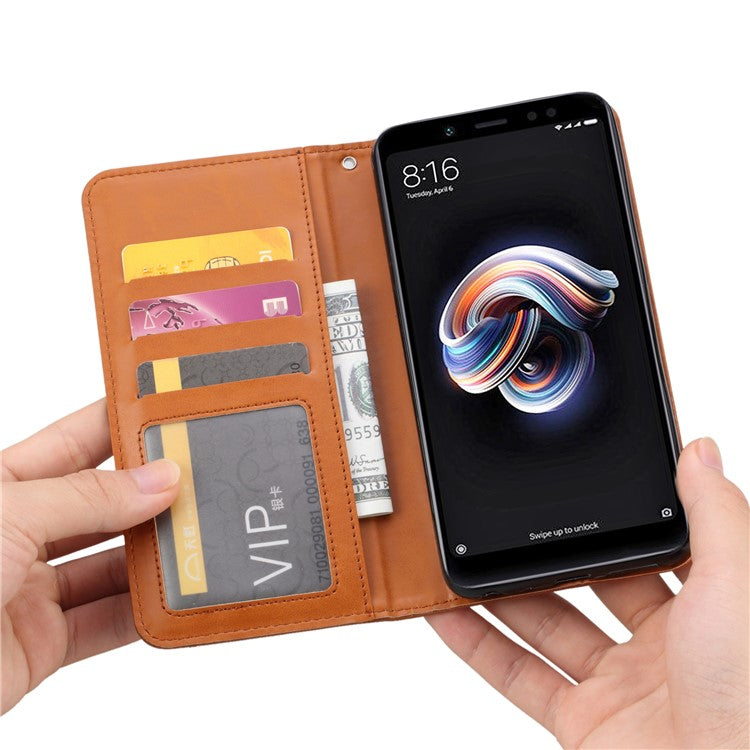 PU Leather Auto-absorbed Stand Wallet Protective Casing for Huawei P Smart Plus / nova 3i - Brown