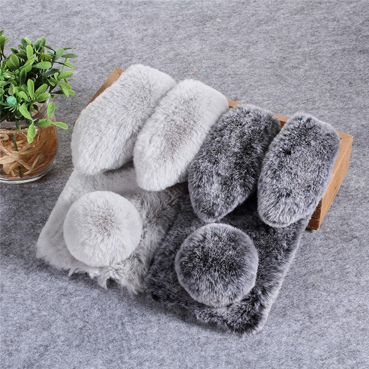 Rabbit Shape Fluffy Fur Coated TPU Rhinestone Back Cellphone Case for Huawei nova 3i / P Smart+ - Dark Grey