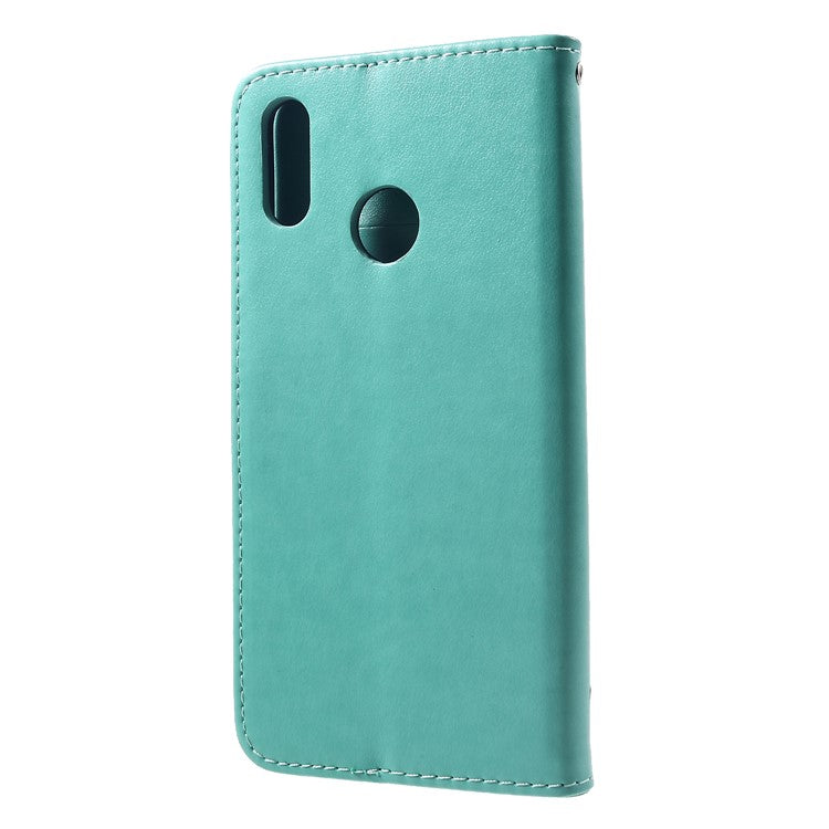 Imprint Butterfly Flower PU Leather Phone Cover Stand Wallet Case for Huawei nova 3i / P Smart Plus - Cyan