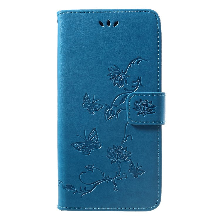 Imprint Butterfly Flower PU Leather Wallet Phone Shell for Huawei nova 3i / P Smar+ - Blue