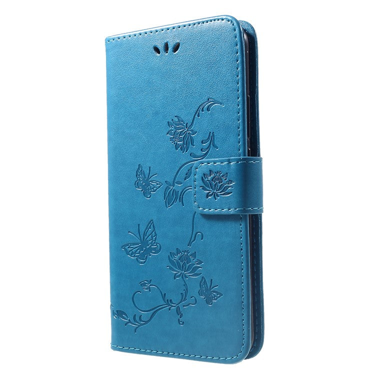 Imprint Butterfly Flower PU Leather Wallet Phone Shell for Huawei nova 3i / P Smar+ - Blue