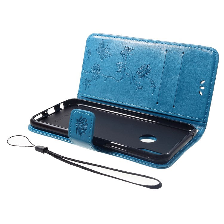 Imprint Butterfly Flower PU Leather Wallet Phone Shell for Huawei nova 3i / P Smar+ - Blue