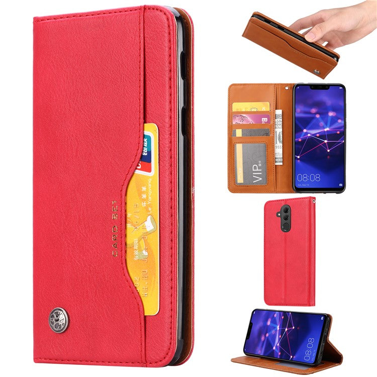 Auto-absorbed Leather Wallet Cover for Huawei Mate 20 Lite - Red