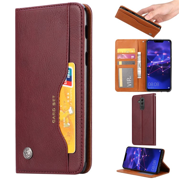 Auto-absorbed Leather Wallet Phone Case for Huawei Mate 20 Lite - Wine Red
