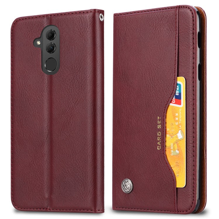 Auto-absorbed Leather Wallet Phone Case for Huawei Mate 20 Lite - Wine Red