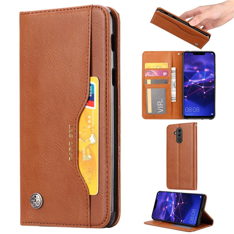 Auto-absorbed Leather Wallet Shell Case for Huawei Mate 20 Lite - Brown