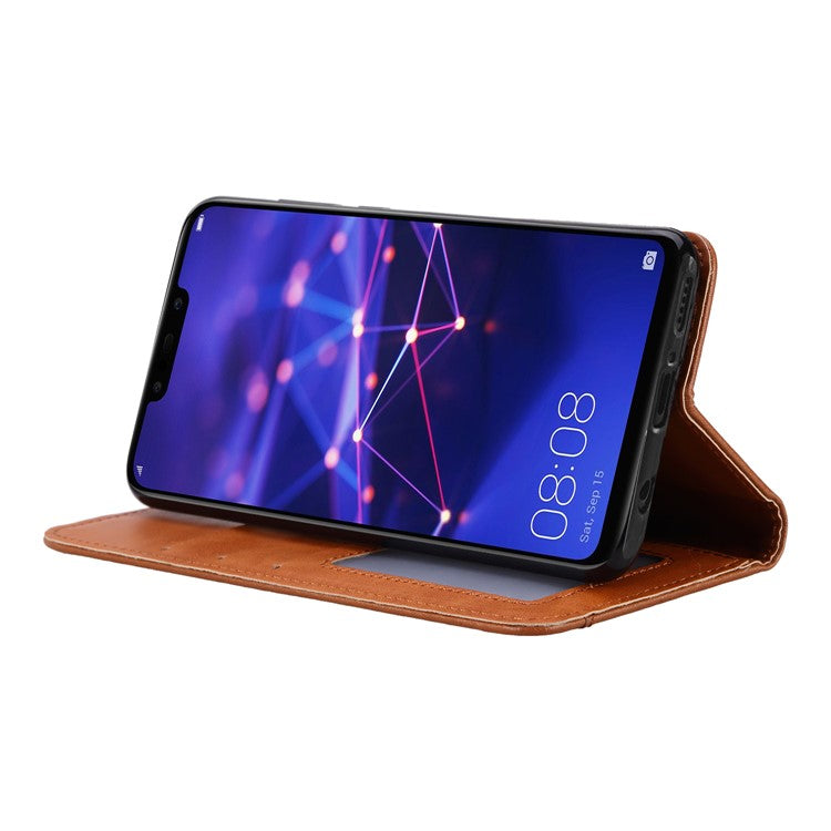 Auto-absorbed Leather Wallet Shell Case for Huawei Mate 20 Lite - Brown