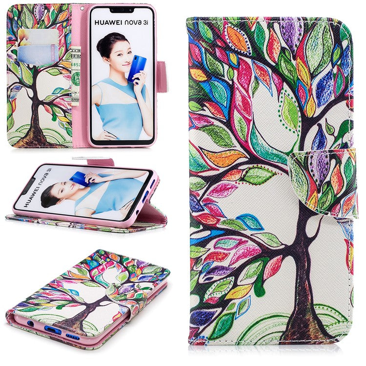 Pattern Printing PU Leather Wallet Case Cover for Huawei nova 3i / P Smart Plus - Colorized Tree