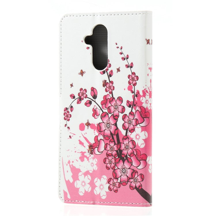 Pattern Printing PU Leather Stand Flip Cover for Huawei Mate 20 Lite - Peach Blossom