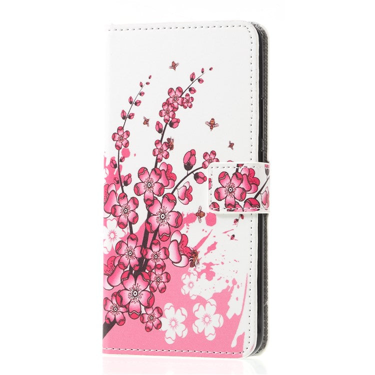 Pattern Printing PU Leather Stand Flip Cover for Huawei Mate 20 Lite - Peach Blossom
