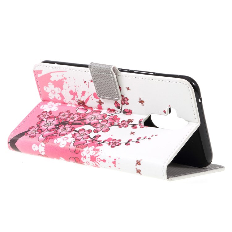 Pattern Printing PU Leather Stand Flip Cover for Huawei Mate 20 Lite - Peach Blossom