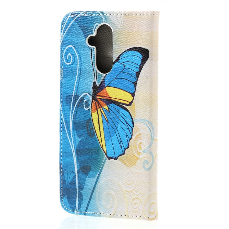 Pattern Printing Cross Texture Leather Wallet Phone Case for Huawei Mate 20 Lite - Blue Butterfly