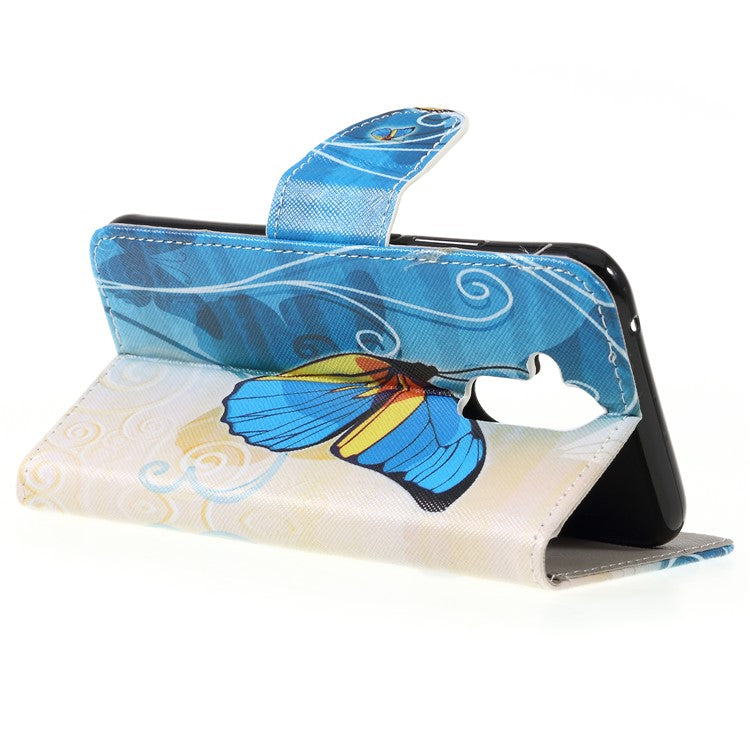 Pattern Printing Cross Texture Leather Wallet Phone Case for Huawei Mate 20 Lite - Blue Butterfly