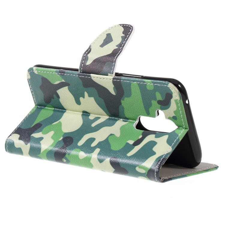 Pattern Printing Cross Texture Stand Leather Wallet Case for Huawei Mate 20 Lite - Camouflage Pattern