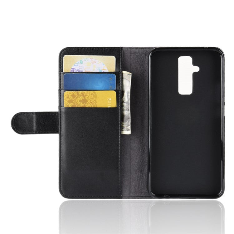 Genuine Split Leather Card Holder Stand Phone Protection Case for Huawei Mate 20 Lite - Black
