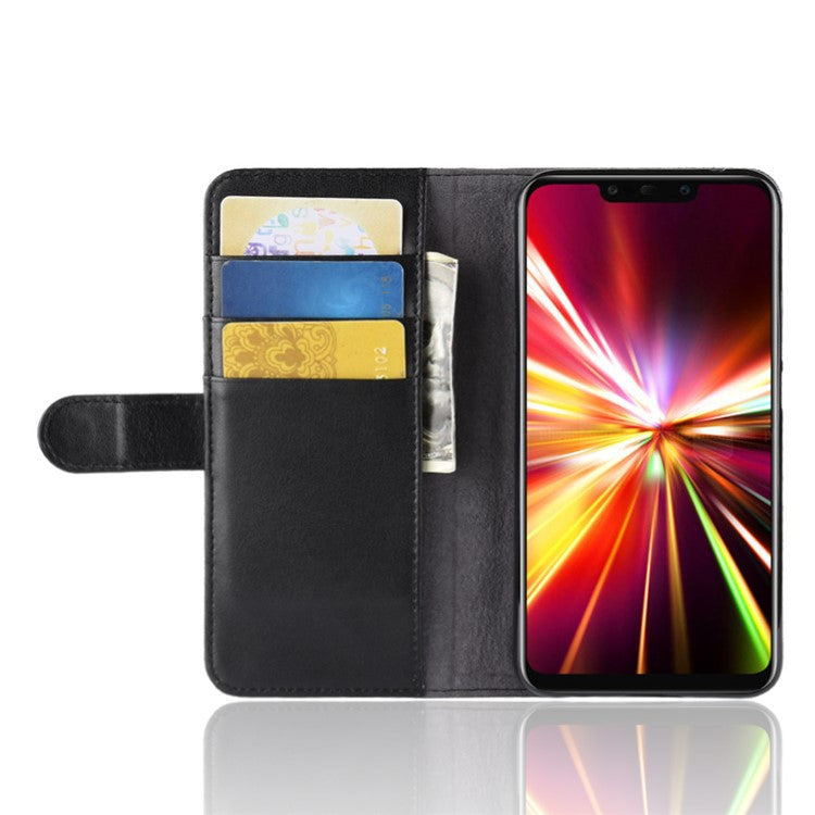 Genuine Split Leather Card Holder Stand Phone Protection Case for Huawei Mate 20 Lite - Black