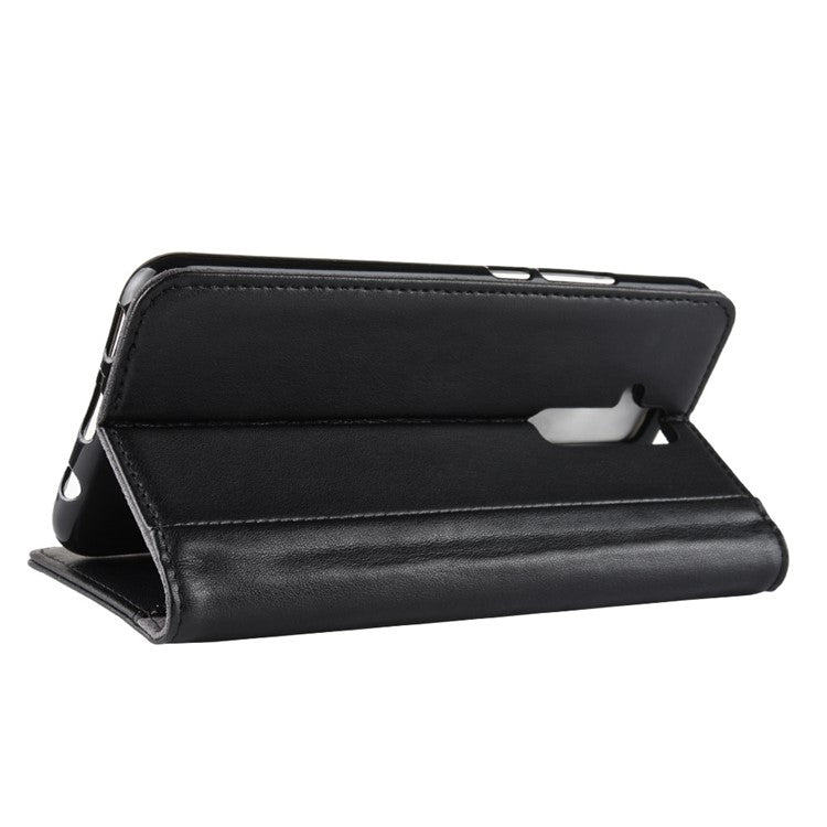 Genuine Split Leather Card Holder Stand Phone Protection Case for Huawei Mate 20 Lite - Black