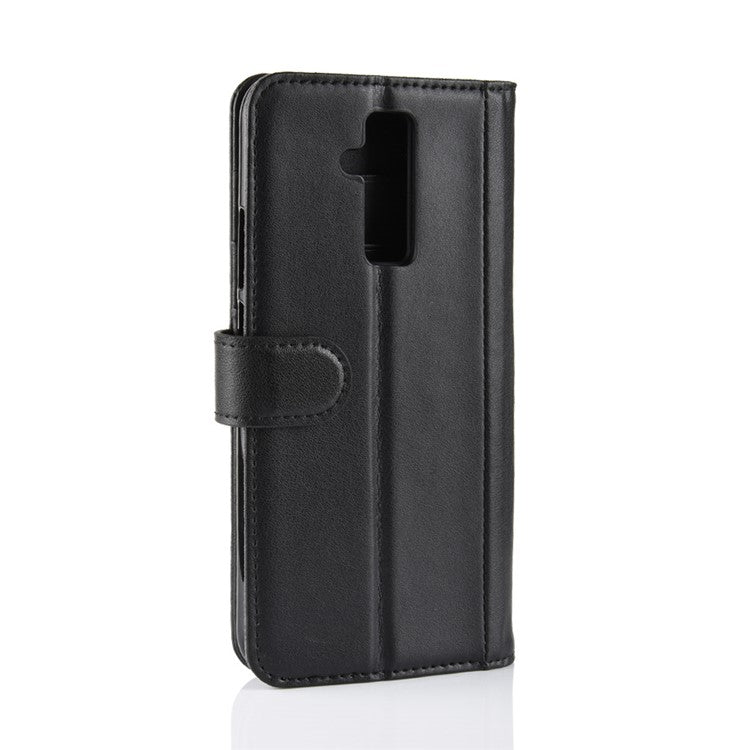 Genuine Split Leather Card Holder Stand Phone Protection Case for Huawei Mate 20 Lite - Black