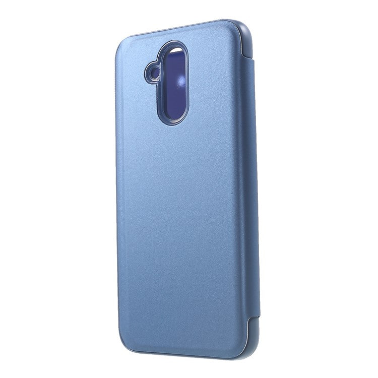 Plated Mirror Surface Leather Phone Case with View Window for Huawei Mate 20 Lite / Maimang 7 - Blue