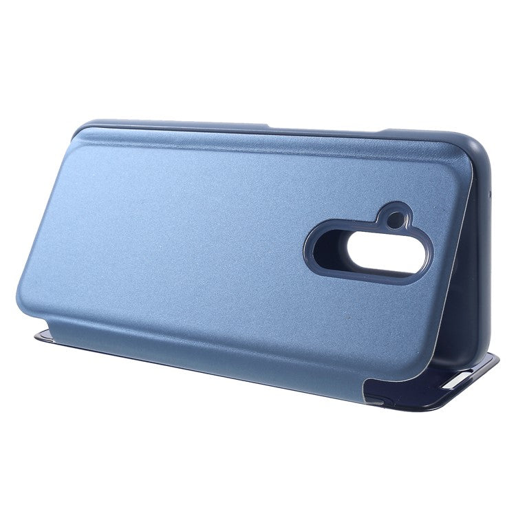 Plated Mirror Surface Leather Phone Case with View Window for Huawei Mate 20 Lite / Maimang 7 - Blue