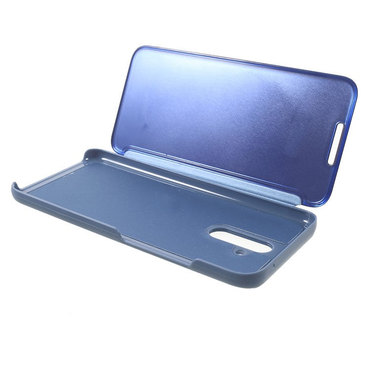 Plated Mirror Surface Leather Phone Case with View Window for Huawei Mate 20 Lite / Maimang 7 - Blue
