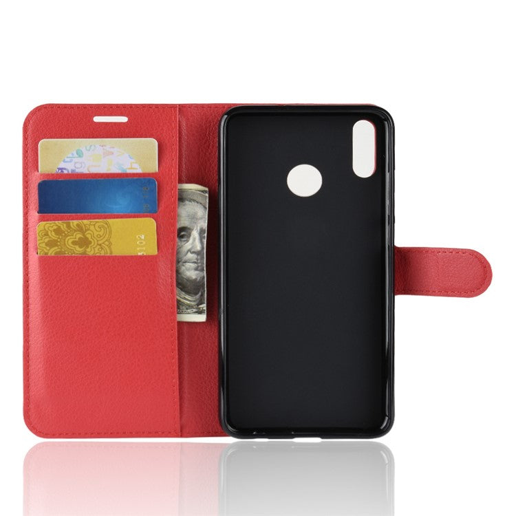 Litchi Texture Wallet Stand Leather Mobile Phone Shell for Huawei Honor 8X / Honor View 10 Lite - Red