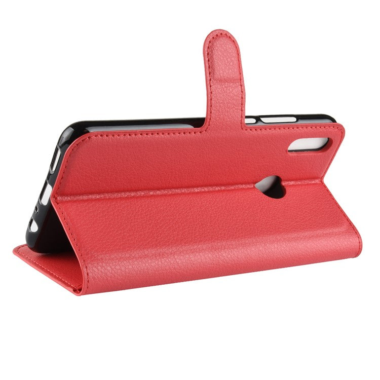 Litchi Texture Wallet Stand Leather Mobile Phone Shell for Huawei Honor 8X / Honor View 10 Lite - Red