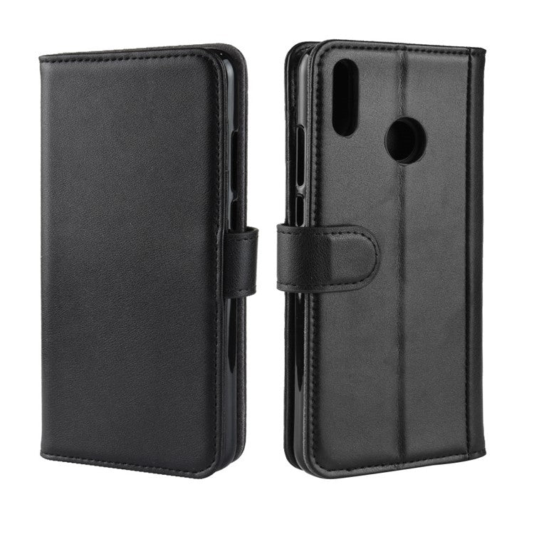 Genuine Split Leather Card Holder Stand Phone Cover for Huawei Honor 8X - Black