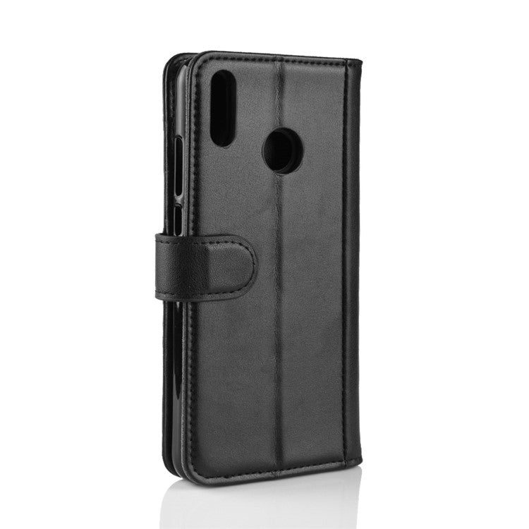 Genuine Split Leather Card Holder Stand Phone Cover for Huawei Honor 8X - Black