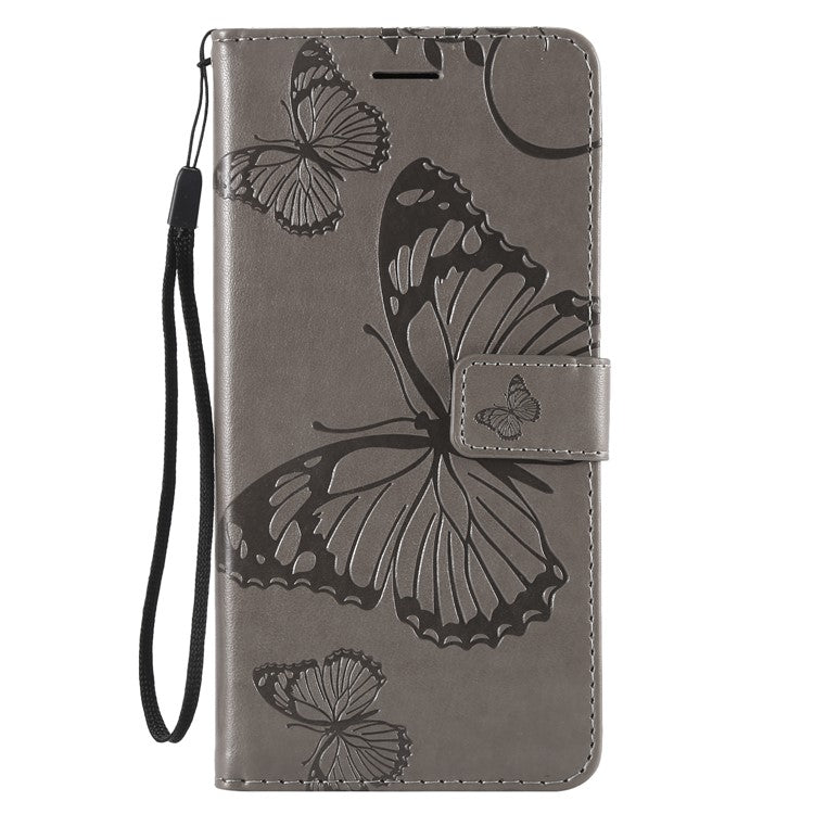 KT Imprinting Flower Series-2 Imprint Butterfly Flower Leather Wallet Magnetic Stand Cover for Huawei Mate 20 Lite - Grey
