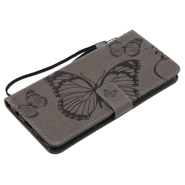 KT Imprinting Flower Series-2 Imprint Butterfly Flower Leather Wallet Magnetic Stand Cover for Huawei Mate 20 Lite - Grey