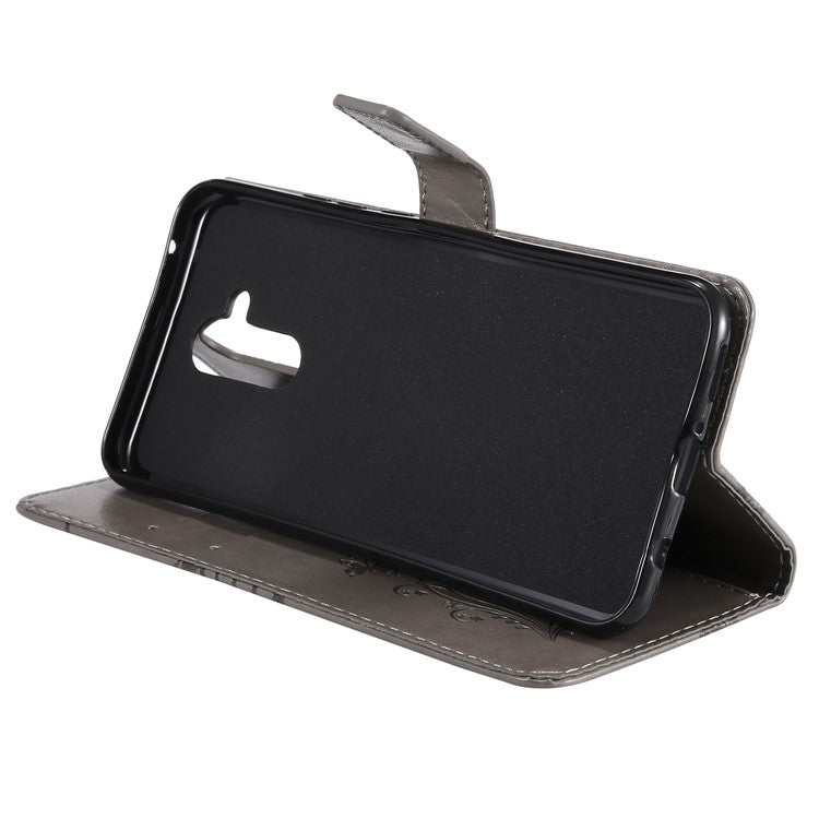 KT Imprinting Flower Series-2 Imprint Butterfly Flower Leather Wallet Magnetic Stand Cover for Huawei Mate 20 Lite - Grey