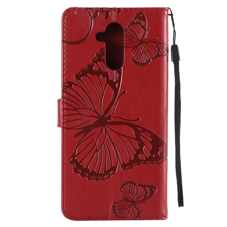 KT Imprinting Flower Series-2 Imprint Butterfly Flower Leather Wallet Magnetic Stand Cover for Huawei Mate 20 Lite - Red