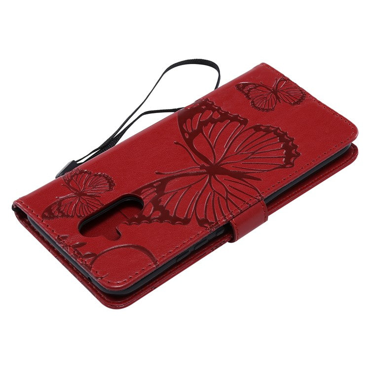 KT Imprinting Flower Series-2 Imprint Butterfly Flower Leather Wallet Magnetic Stand Cover for Huawei Mate 20 Lite - Red