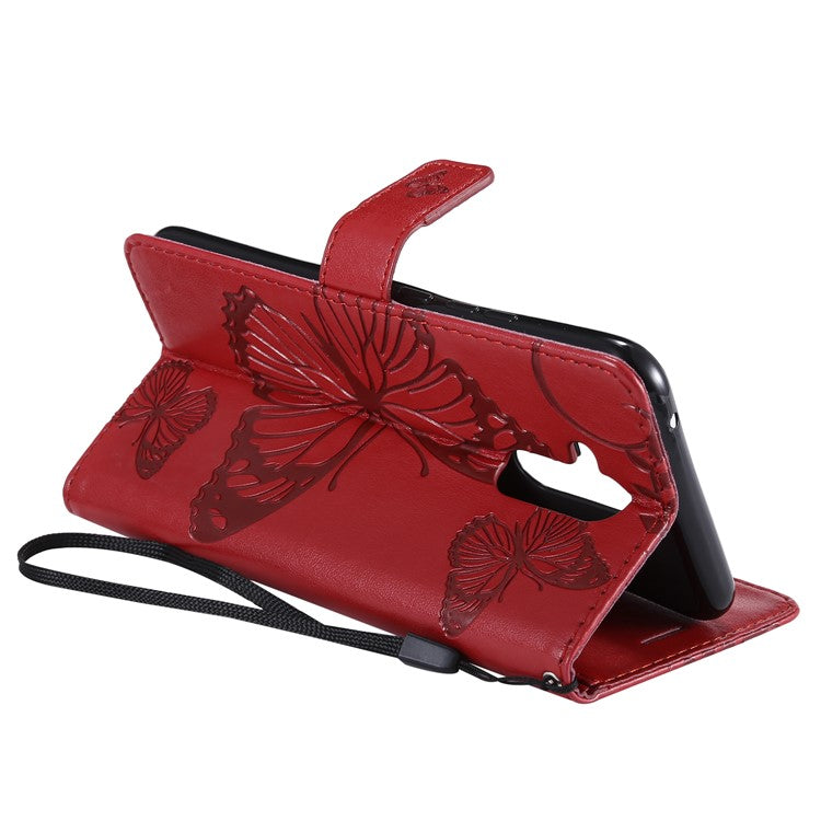 KT Imprinting Flower Series-2 Imprint Butterfly Flower Leather Wallet Magnetic Stand Cover for Huawei Mate 20 Lite - Red