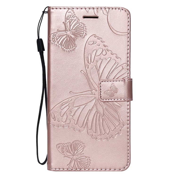 KT Imprinting Flower Series-2 Imprint Butterfly Flower Leather Wallet Magnetic Stand Cover for Huawei Mate 20 Lite - Rose Gold