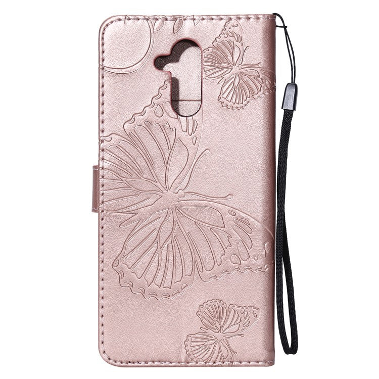 KT Imprinting Flower Series-2 Imprint Butterfly Flower Leather Wallet Magnetic Stand Cover for Huawei Mate 20 Lite - Rose Gold